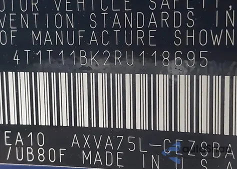 2024 Toyota Camry Se from USA, damaged, VIN 4T1T11BK2RU118695